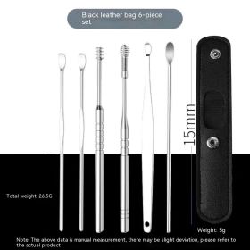 Stainless Steel Earpick Six-piece Set (Color: Black)