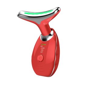 Neck Face Beauty Device Colorful LED Photon Therapy Skin Tighten Reduce Double Chin Anti Wrinkle Remove Lifting Massager (Option: Red-1PCS)