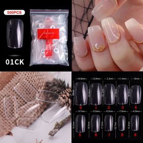 1 Bag 500PCS Artificial Nail Art Tips;  Coffin Long Square Stiletto Nail Fake Tips (Color: 01CK)