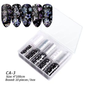 1 Box Nail Art Christmas Halloween Transfer Paper 10 Grid Set Colorful Laser Stickers Nail Art Transfer Paper Nail Decals (design: CA-3)