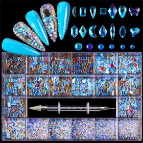 21 Grids a Box; Hot Sale 21 Grid Boxed Nail Diamond Flat Glass Shaped Diamond DIY Nail Rhinestone Nail Art Jewelry Set (design: 5)