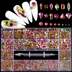 21 Grids a Box; Hot Sale 21 Grid Boxed Nail Diamond Flat Glass Shaped Diamond DIY Nail Rhinestone Nail Art Jewelry Set (design: 6)