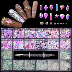 21 Grids a Box; Hot Sale 21 Grid Boxed Nail Diamond Flat Glass Shaped Diamond DIY Nail Rhinestone Nail Art Jewelry Set (design: 11)