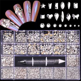 21 Grids a Box; Hot Sale 21 Grid Boxed Nail Diamond Flat Glass Shaped Diamond DIY Nail Rhinestone Nail Art Jewelry Set (design: 3)