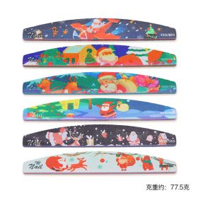 1Box Christmas Nail File Colorful Double-Side Sanding Strip 100/180 Nail File Set Nail Polishing (Color: Christmas style)